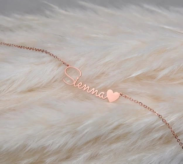 Custom Name Necklace with Heart - Custom Cursive Nameplate Pendant for Women