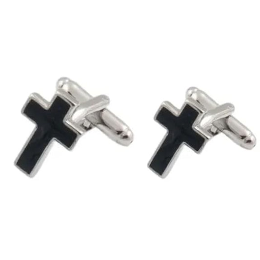Moskai Black Cross Enamel Cufflinks and Tie Pin Set for Men