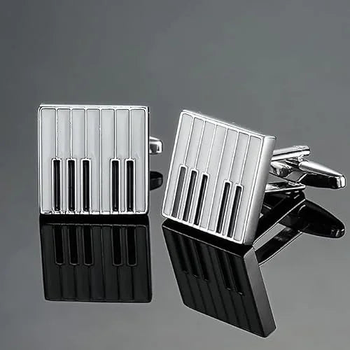 Piano Key Cufflinks for Men Formal | Music Theme Silver Enamel Cufflink Set | Luxury Formal Wedding Office Party Accessories | Music Lover Gift for Husband Groom Father Musician Artist Men’s Jewelry