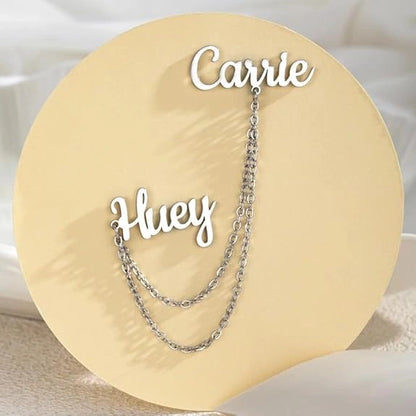 Personalised Double Name Chain Brooch | Custom Lapel Pin