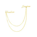 Personalized Double Name Brooch with Gold Chain | Custom Name Lapel Pin for Men & Women | Stylish Gold Plated Coat Brooch for Blazer, Suit & Wedding