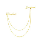 Personalized Double Name Brooch with Gold Chain | Custom Name Lapel Pin for Men & Women | Stylish Gold Plated Coat Brooch for Blazer, Suit & Wedding
