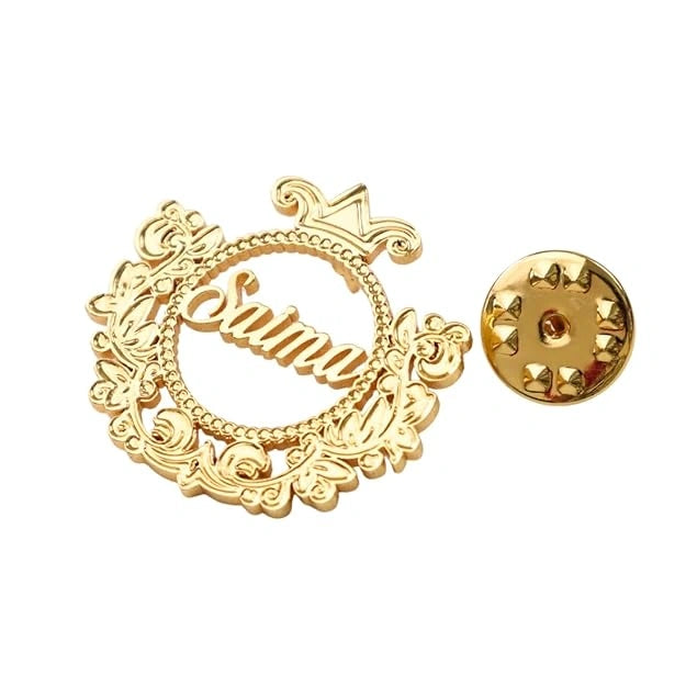 Personalised Deep Engraving Name Brooch Gold Plated Custom Name Pin Formal Badge