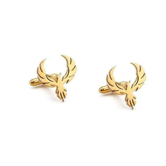 Premium Phoenix Bird Cufflinks for Men | Gold Tone Brass Designer Shirt Cufflinks | Luxury Formal & Wedding Accessories