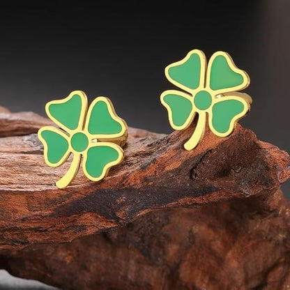 Moskai Green Clover Enamel Cufflinks for Men Formal Wear