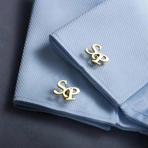 Personalized Stacked Monogram Initial Cufflinks - Custom 2-Letter Overlap Design in Brass