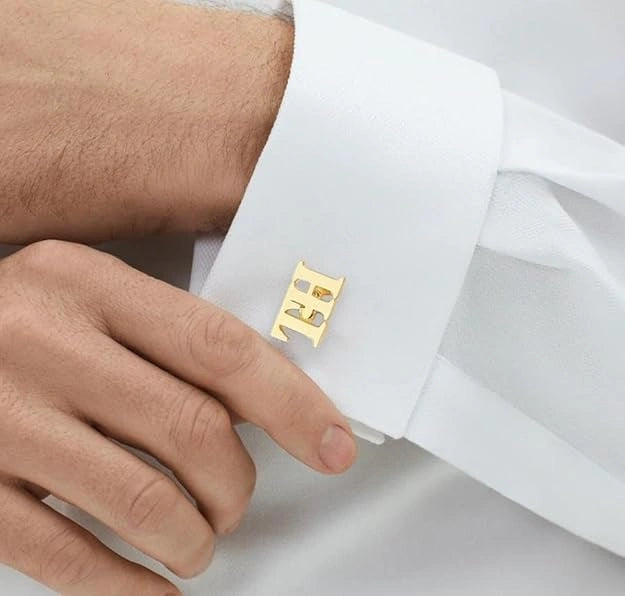 Custom 2-Letter Initial Monogram Cufflinks - Personalized Brass Alphabet Shirt Studs for Men