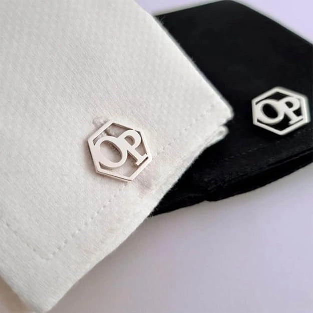 Personalized Hexagon Monogram Initial Cufflinks - Custom 2-Letter Alphabet Design for Men in Brass