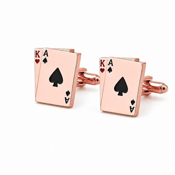 Aces Playing Card Design Cufflinks for Men Formal Shirt | Ace of Spades & King of Hearts Gold Finish Poker Cufflinks | Casino Theme Luxury Designer Cufflinks for Business Suit, Tuxedo, Wedding, Office Wear, Gift for Men