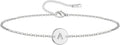 ersonalised Initial Alphabet Chain Bracelet for Women & Girls | Custom Silver Plated Round Disc Letter Bracelet | Stainless Steel Minimalist Jewellery Gift for Her