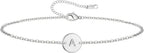 ersonalised Initial Alphabet Chain Bracelet for Women & Girls | Custom Silver Plated Round Disc Letter Bracelet | Stainless Steel Minimalist Jewellery Gift for Her