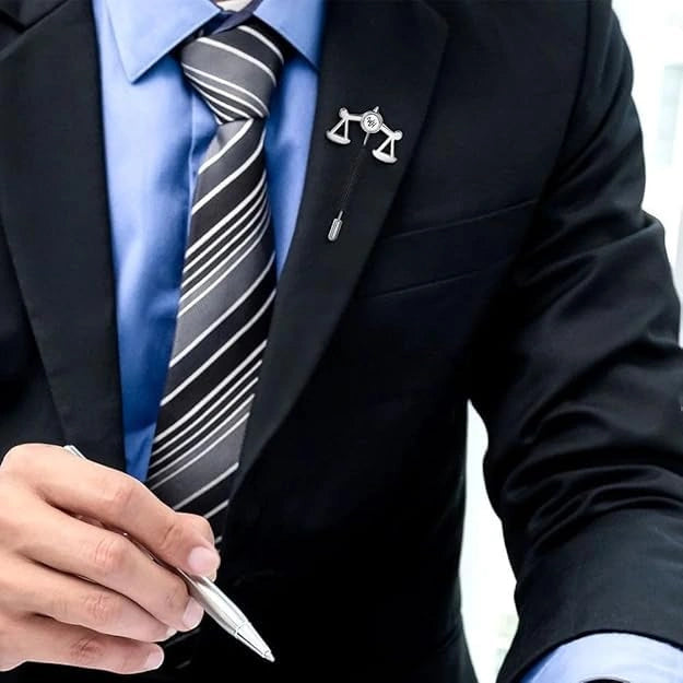 Personalized Scales of Justice Lapel Pin – Custom Initial Lawyer Brooch for Advocates & Judges