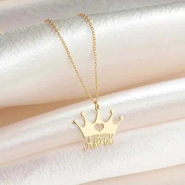 Personalized Queen Crown Name Necklace - Custom Engraved Royal Crown Pendant for Women