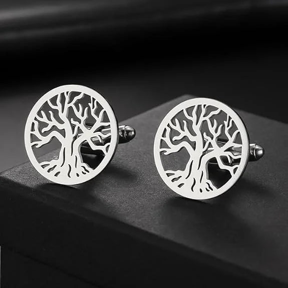 Tree of Life Cufflinks for Men in Premium Brass Metal Designer Round Cufflink Set for Wedding Suit Tuxedo and Formal Wear Stylish Groom Cufflinks for Men Gift Box Luxury Office Wear Accessories