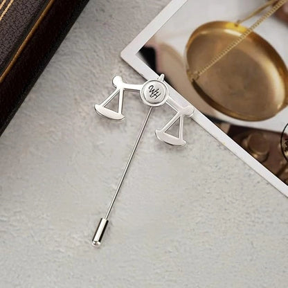 Personalized Scales of Justice Lapel Pin – Custom Initial Lawyer Brooch for Advocates & Judges