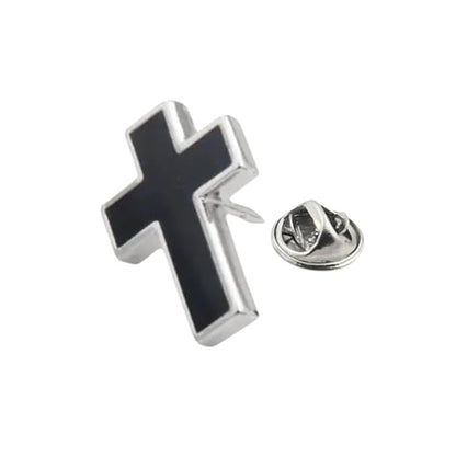 Moskai Men’s Black Cross Enamel  Lapel Brooch Pin Silver Metal Christian Cross Badge