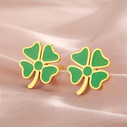 Moskai Green Clover Enamel Cufflinks for Men Formal Wear