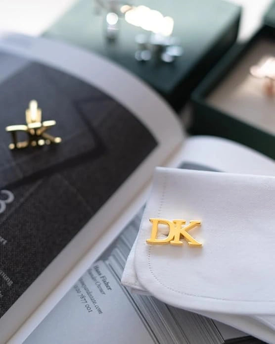 Custom 2-Letter Initial Monogram Cufflinks - Personalized Brass Alphabet Shirt Studs for Men