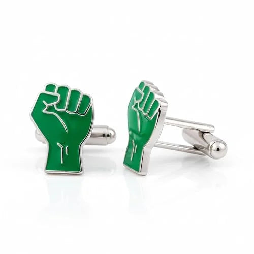 Big Guy Green Hand Cufflinks for Men | Brute Fist Design Enamel Cufflinks | Luxury Plated Base Metal | Unique Superhero Style | Gift for Men, Wedding, Party & Formal Wear