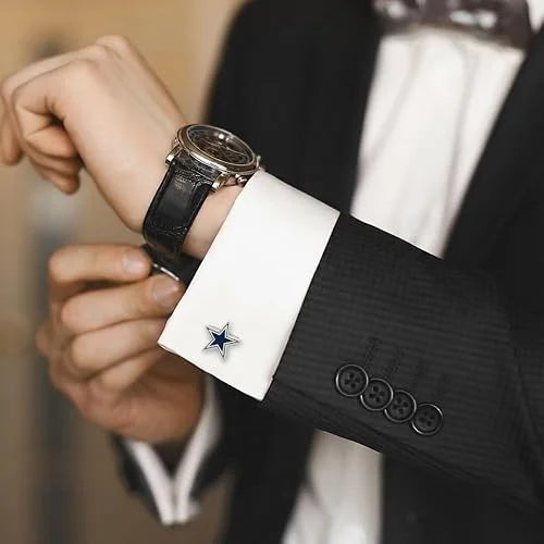 Blue Star Royal Design Cufflinks for Men | Elegant Enamel Finish | Luxury Plated Base Metal | Premium Formal Accessory | Wonderful for Weddings, Parties & Business Wear