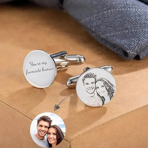 Custom Photo Engraved Cufflinks | Personalized Picture Cuff Links for Men | Unique Wedding and Gift Jewelry | Custom Photo Accessories for Groom and Men