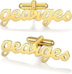 Custom Name Cufflinks for Men - Personalized Modern Cursive Lettering in Brass