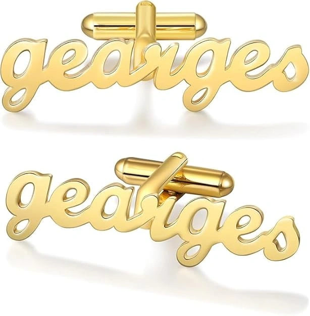 Custom Name Cufflinks for Men - Personalized Modern Cursive Lettering in Brass