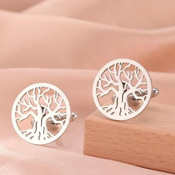 Tree of Life Cufflinks for Men in Premium Brass Metal Designer Round Cufflink Set for Wedding Suit Tuxedo and Formal Wear Stylish Groom Cufflinks for Men Gift Box Luxury Office Wear Accessories