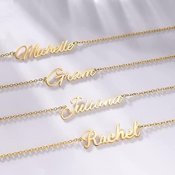 Personalised Name Chain Bracelet for Women & Girls | Customised Script Font Nameplate Bracelet | Stainless Steel Gold Plated Custom Jewellery Gift for Her