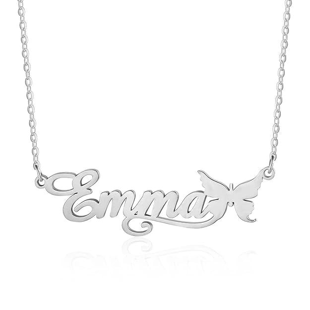 Personalized Butterfly Name Necklace - Custom Cursive Nameplate Pendant with Butterfly Charm