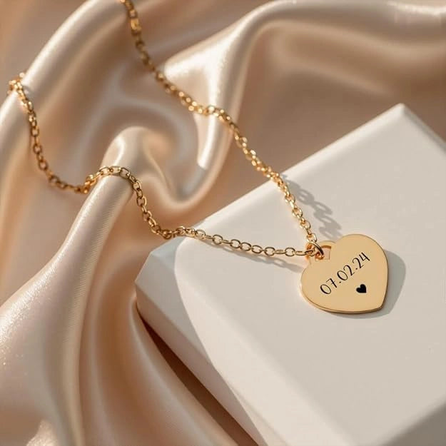 Personalized Special Date Heart Necklace - Custom Engraved Calendar Date Pendant for Women