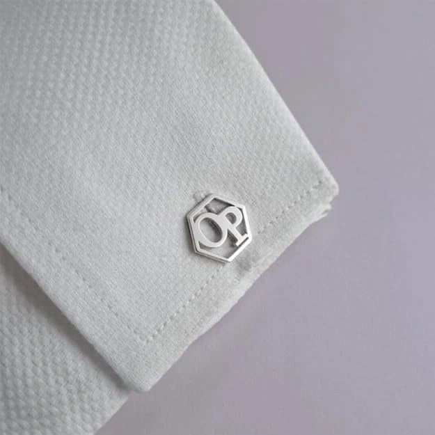 Personalized Hexagon Monogram Initial Cufflinks - Custom 2-Letter Alphabet Design for Men in Brass