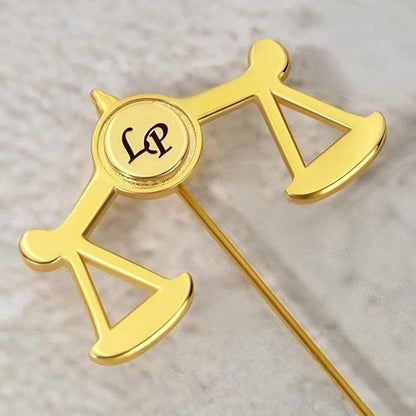 Personalized Scales of Justice Lapel Pin – Custom Initial Lawyer Brooch for Advocates & Judges
