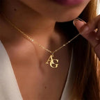 Personalized Brass Couple Initials Pendant Necklace - Custom Alphabet Nameplate Jewelry – Unique Anniversary & Valentine’s Day Gift for Men & Women