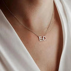Personalized Couple Initial Necklace with Heart - Custom Two Letter Nameplate Pendant for Women
