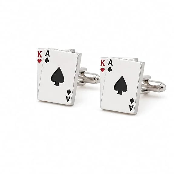Aces Playing Card Design Cufflinks for Men Formal Shirt | Ace of Spades & King of Hearts Gold Finish Poker Cufflinks | Casino Theme Luxury Designer Cufflinks for Business Suit, Tuxedo, Wedding, Office Wear, Gift for Men