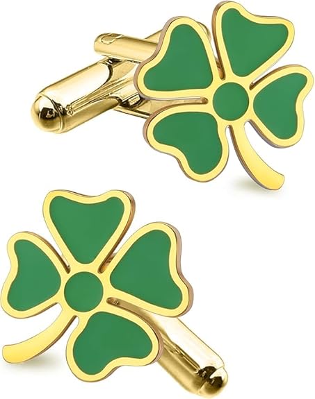 Moskai Green Clover Enamel Cufflinks for Men Formal Wear