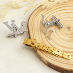 Custom Personalized Initial Cufflinks & Full Name Tie Pin Set - Brass Accessory Combo - Unique Groom, Father & Corporate Gift Set