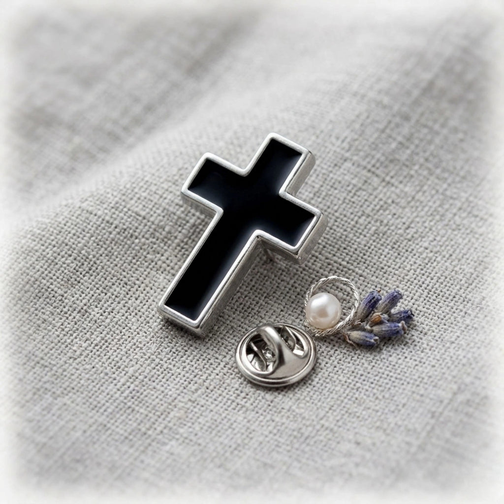 Elegant Men’s Black Cross Brooch - Religious Faith Lapel Pin in Premium Brass- Christian Wedding & Suit Accessory Gift