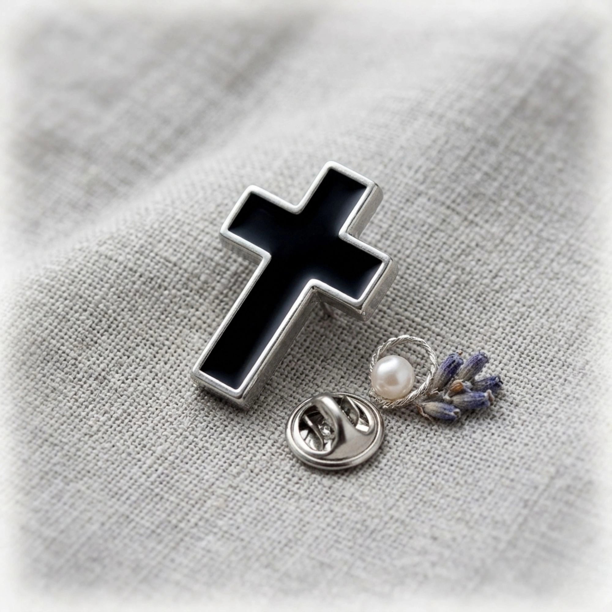 Elegant Men’s Black Cross Brooch - Religious Faith Lapel Pin in Premium Brass- Christian Wedding & Suit Accessory Gift