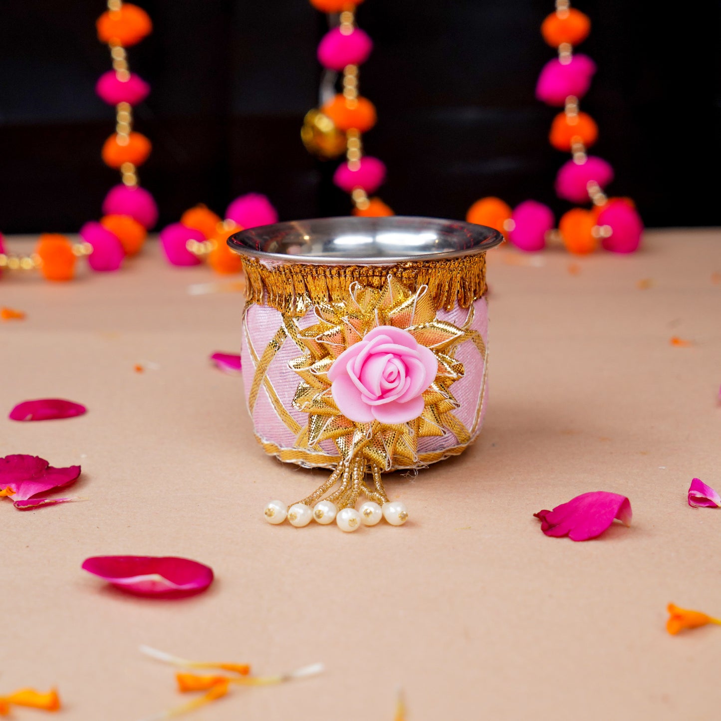 MOSKAI Pretty in Pink Floral Puja Karwa Chauth Thali Set