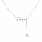 Custom Script Name & Initial Y-Lariat Necklace – Personalized Lariat Nameplate with Drop Alphabet Letter