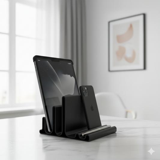 Moskai 3D Black Desk Organizer – Modern Sleek Mobile Holder with Pen & Card Stand