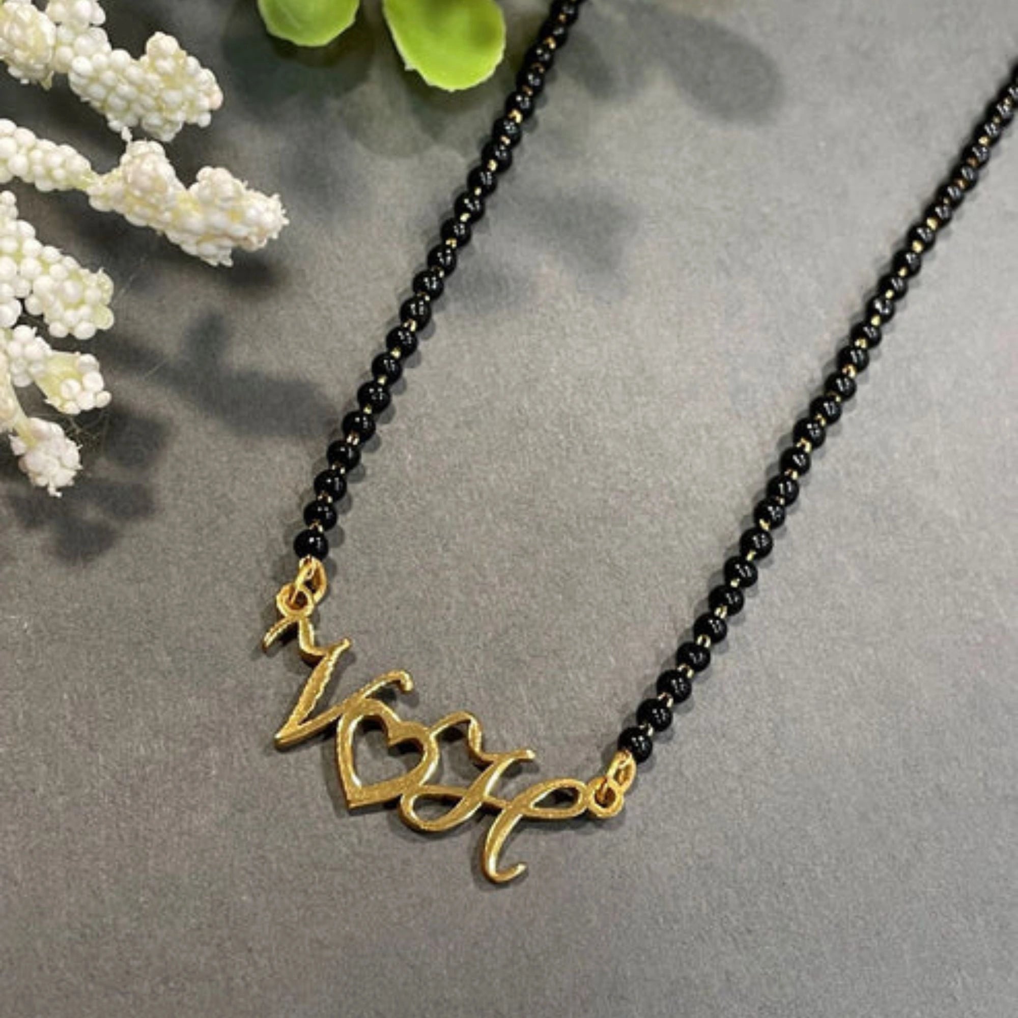 Personalized Initial Name Mangalsutra with Heart Design for Women – Handcrafted Couples Initial Jewelry Gift