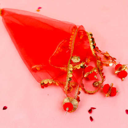Red Designer Karwa Chauth Thali Set with Cover | Steel Thali Channi and Kalash