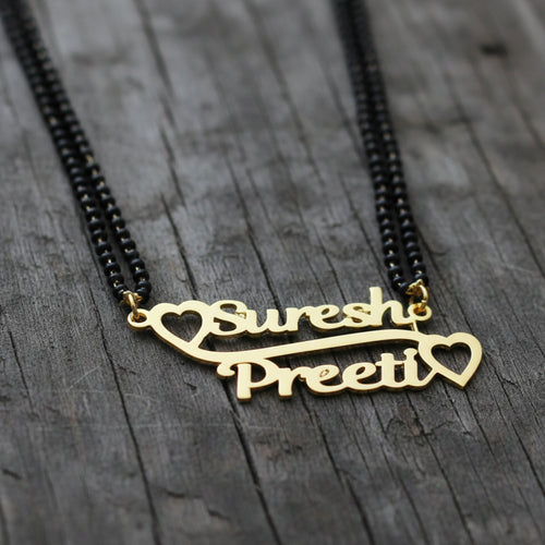Custoimsed Double Heart Couple Name Mangalsutra – Custom Gold Plated Pendant