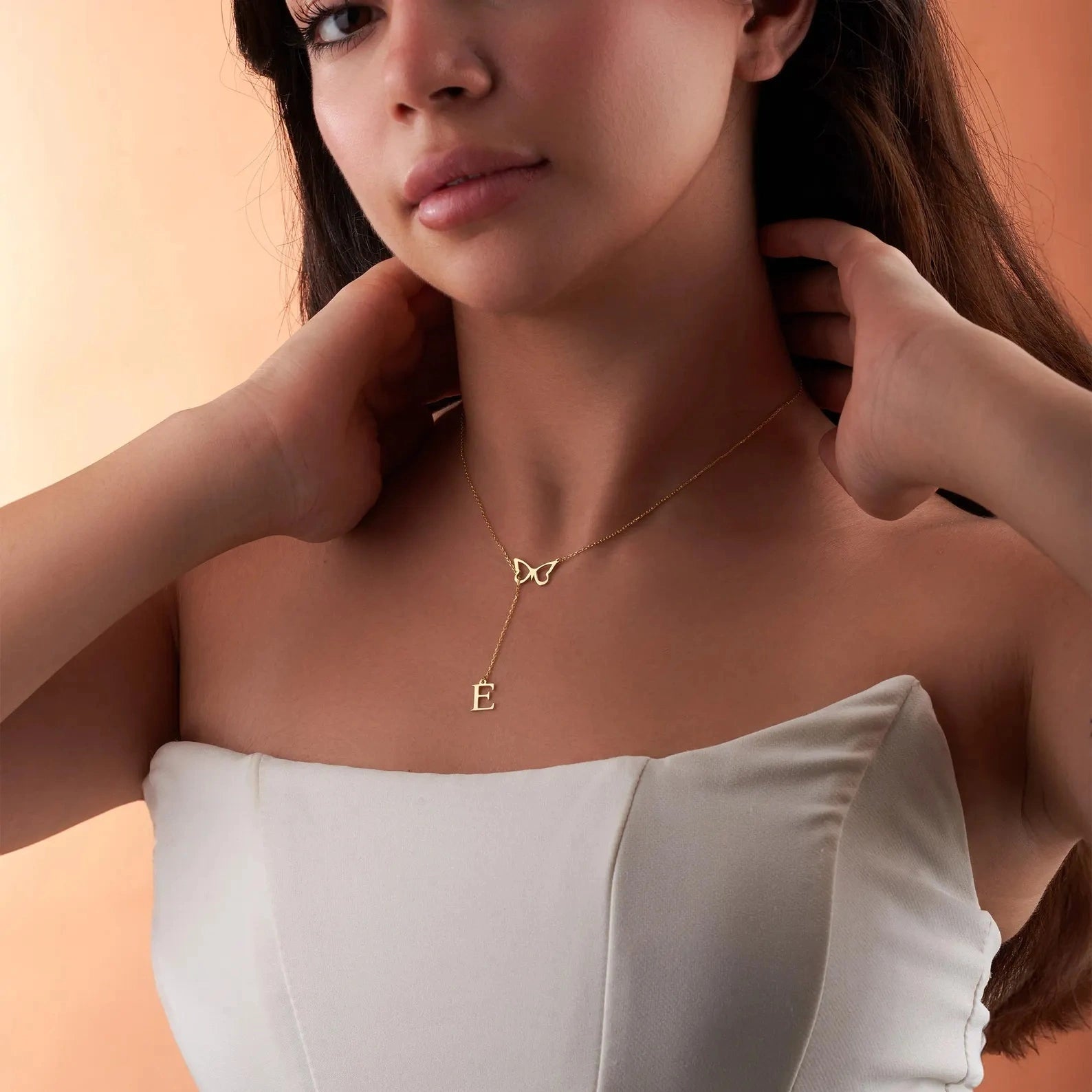 Personalized Butterfly Initial Name Y-Necklace - Custom Drop Alphabet Pendant for Women & Girls