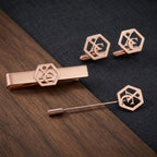 Personalized Initial Cufflinks, Tie Clip & Lapel Pin Set - Custom Brass Jewelry Gift Box for Men