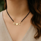 Custom Couple Initial Mangalsutra with Central Heart-Traditional Black Bead Necklace for Women
