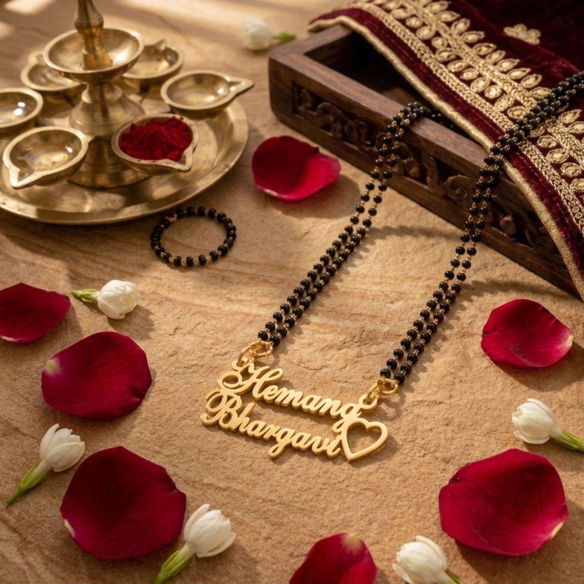 Personalized Couple Name Mangalsutra for Women with Couple Names and Heart Gift for Wife, Anniversary & Wedding